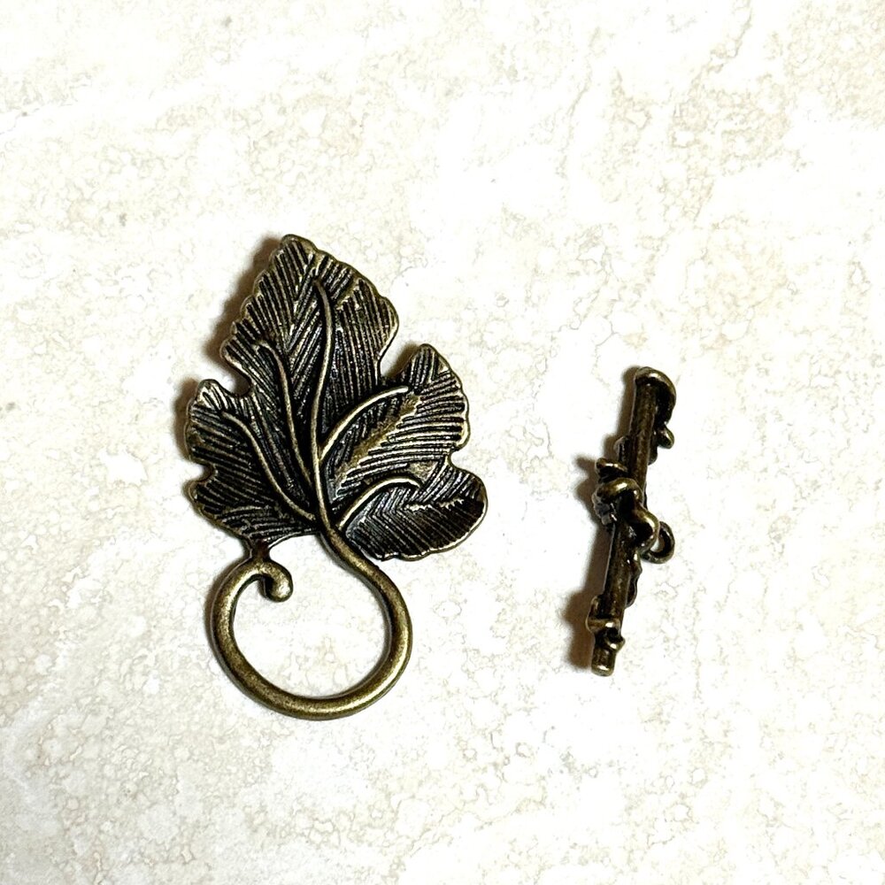 3/$10, Large Grape Leaf Shape Bronze Tone Alloy OT Toggle Clasp Sets